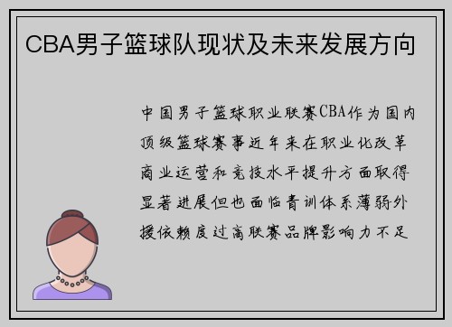CBA男子篮球队现状及未来发展方向
