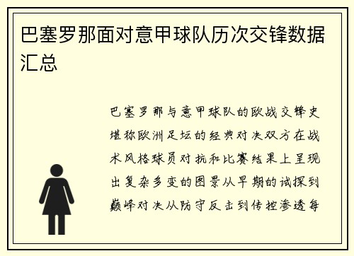 巴塞罗那面对意甲球队历次交锋数据汇总